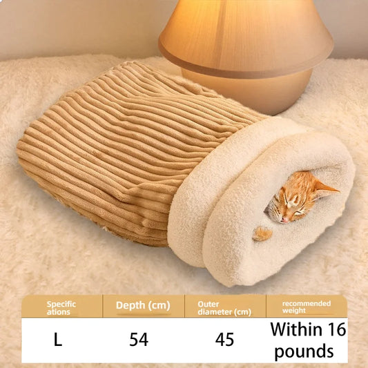 Winter Warm Enclosed Cat Sleeping Bag - Semi-Enclosed Cave Design for Kittens/Cats, Cozy Fleece Lined Pet Bed for Cold Weather,
