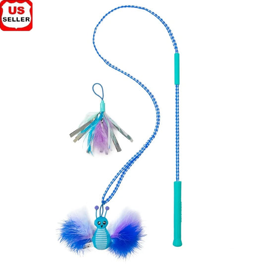 Interactive Cat Wand Toy with Catnip Feather Toys Crinkle Sounds Indoor Cats Jump Chase Fun and Sensory Stimulation