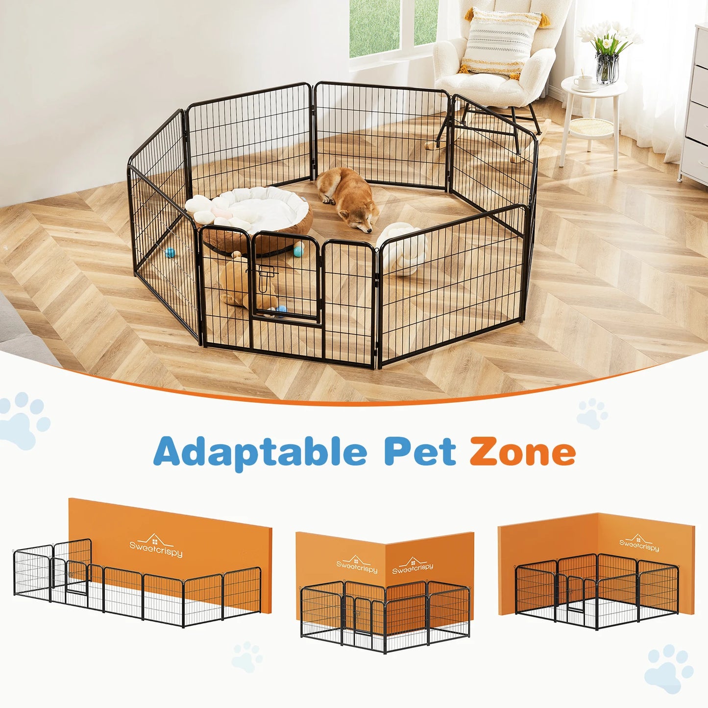 8 Panel Dog Playpen Indoor Pet Fence Exercise for Yard Gate Heavy Duty Crates with Doors Metal Dog Pen for Camping Outdoor