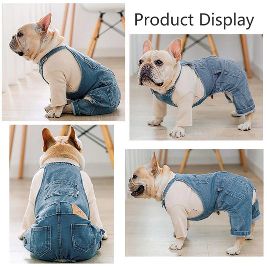 Dog Denim Jumpsuit Fashion Puppy Costumes Comfortable Dog Outfits Pure Cotton Pet Pants Apparel for Small Medium Dogs and Cats