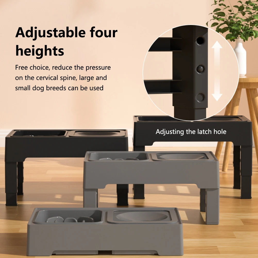 Elevated Dog Food Slow Feeder 4 Adjustable Heights Raised Dog Bowl Stand with Stainless Steel Bowls Anti Slip Dog Water Bowl