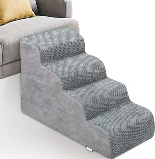 Dog Stairs For Small Dogs - High Density Foam Dog Ramp, Extra Wide Pet Steps With Non-Slip Bottom For High Beds, Couche And