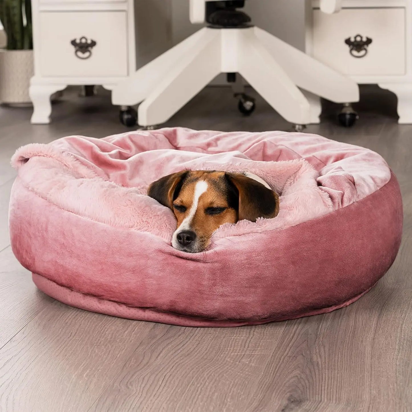 27' Round Calming Donut Dog Bed, Washable, Medium, Rose Pink