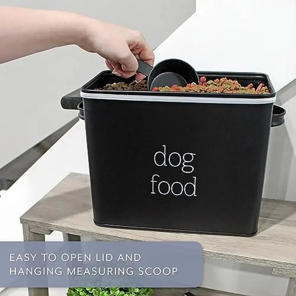 Enamelware Black Pet Food Canister Retro Farmhouse Style 9-Quart Storage Bin