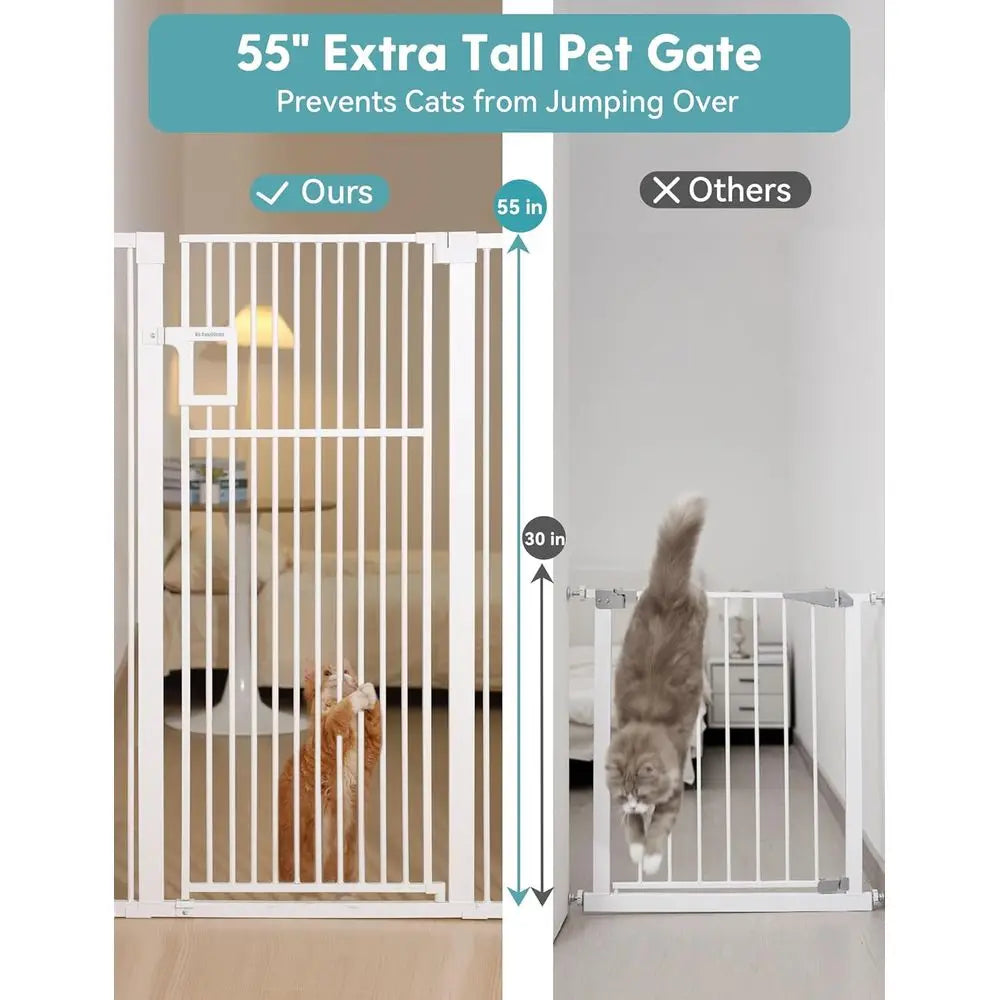 Upgraded 55" Extra Tall Pet Gate for Cat, 29-43" Auto Close Cat Gate for Doorways/Stairs/Hallways, NO Drilling Pressure Mounted