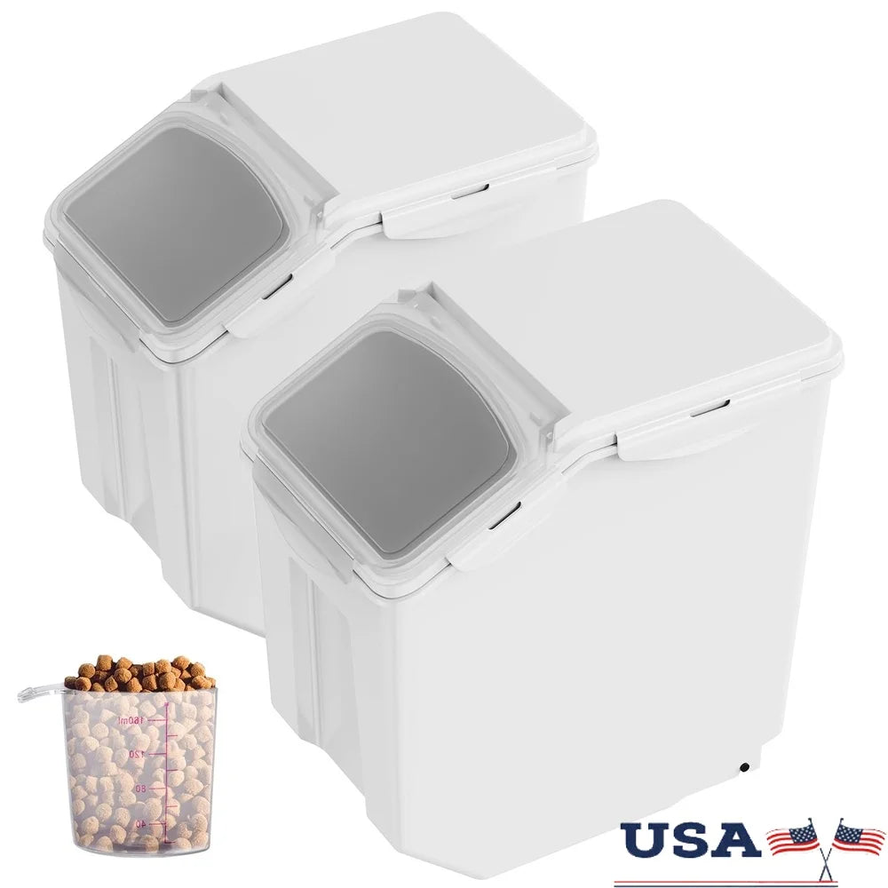 Airtight Pet Food Storage Container Set 2 Pack 15L Capacity Clear Lid Rolling Design Space Saving Multi Purpose Use