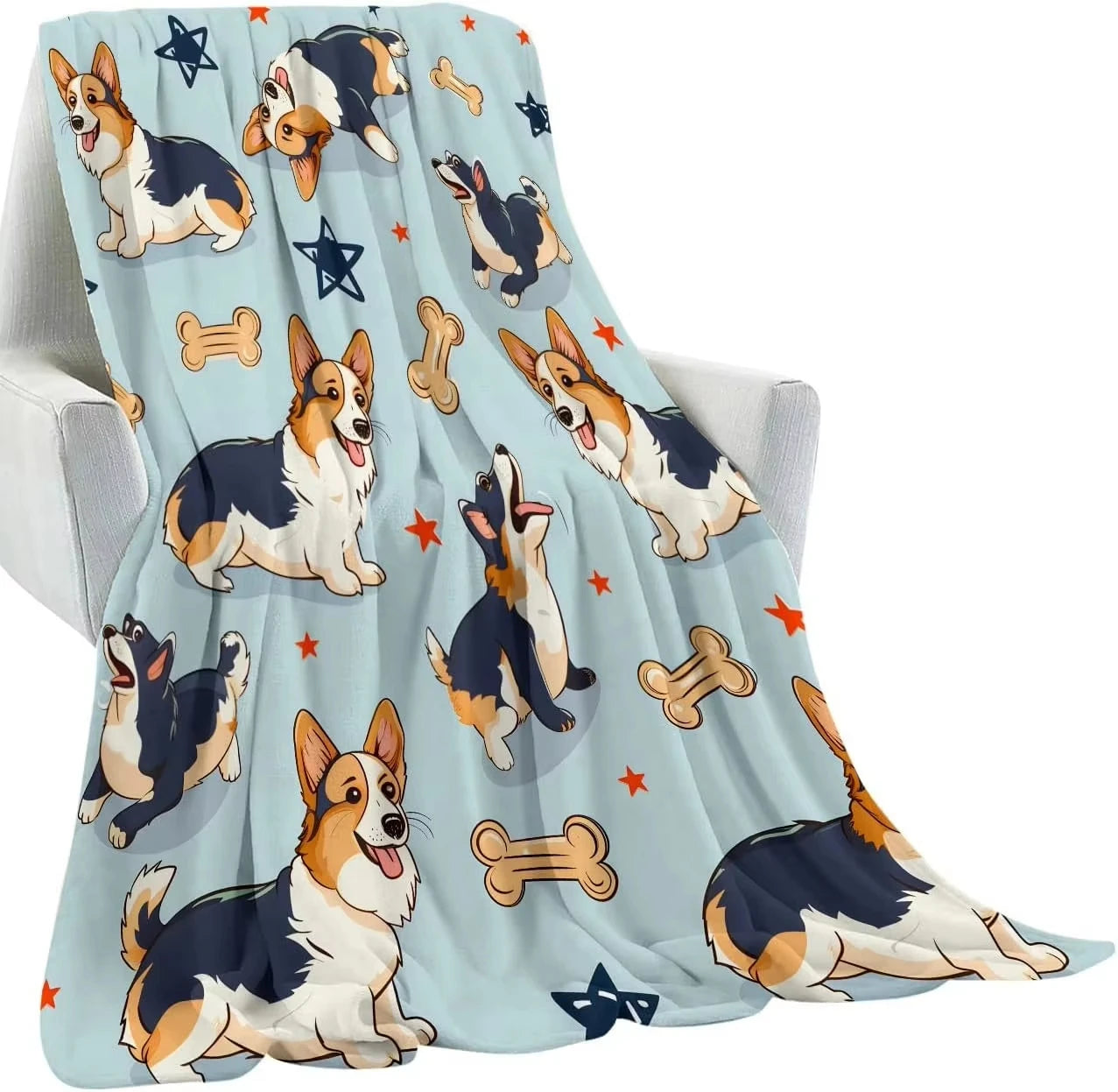 1PC Lovely Corgi Throw Thin Blanket Gifts for family friends Couch Bed Car Home Camping For animals Dogs Lovers all season use
