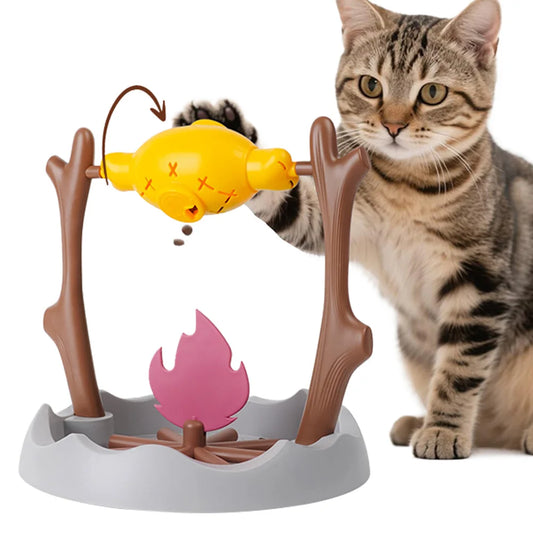 Cats Treat-Dispensing Slow Feeder 360° Rotating Pets Dry Food Dispenser Roasted Chicken Leg Pet Toy for Cat Dog Pet