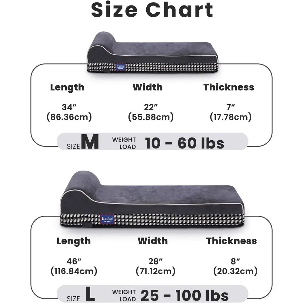 Large Orthopedic Dog Bed with Pillow, Waterproof Liner & Washable Cover, Black and White Plaid