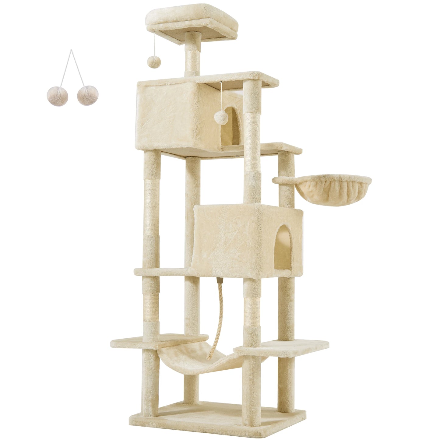 66 inch Cat Tree Tower Large Multi Level Cat Climbing Tower with Condo Natural Sisal Scratching Posts Pet House for Indoor