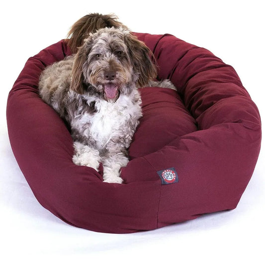 52 Inch Bagel Calming Dog Bed Washable Cozy Soft Round Pet Bed with Spine Support for Dogs to Rest Their Head Fluffy Donut Desi
