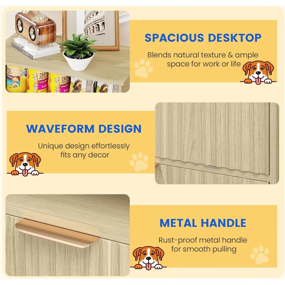 Elegant Dog Feeding Station with Elevated Bowls Storage Container Tilt-Out Food Cabinet Stylish Pet Feeder Supplies