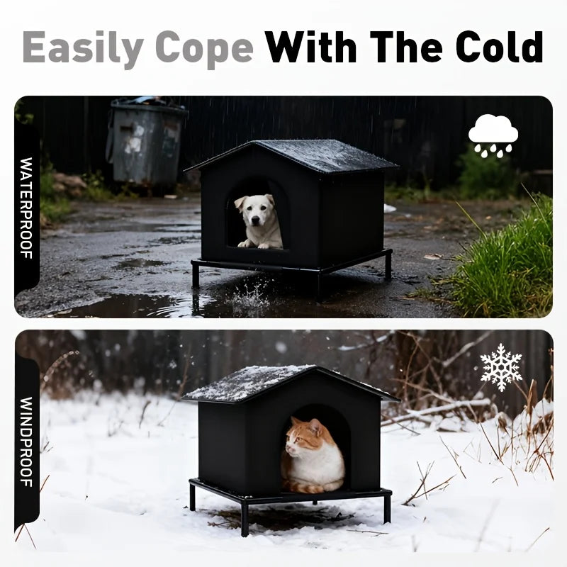 Outdoor Cat House with Shelf and Cushion Foil Insulation Throughout Stray Cat Warmer Cave Bed Cat Shelter for Kittens Winter