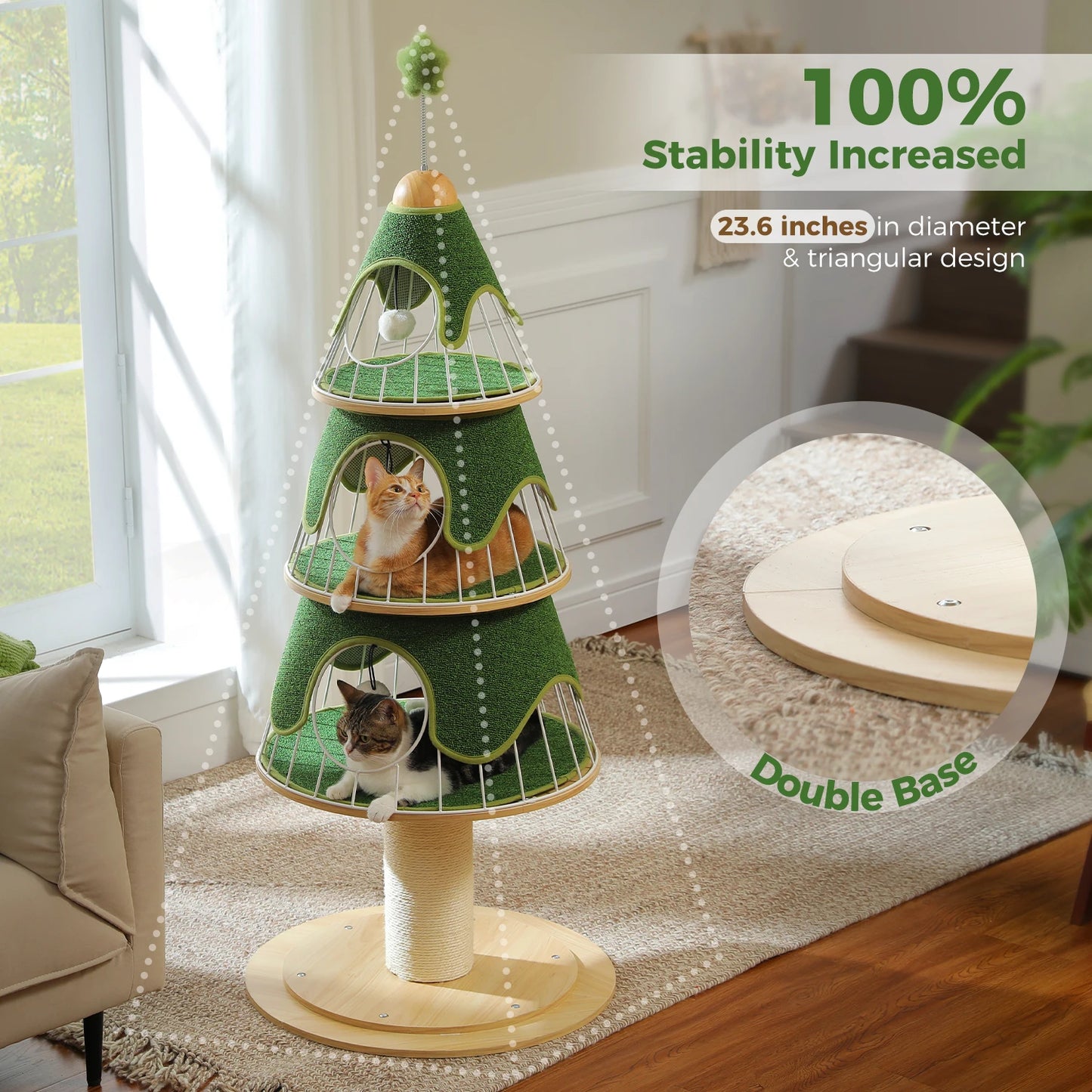 Modern Cat Tree Tower with Thick Scratch Post Multi-Level Cat Condo with Metal Frame Replaceable Cushion Indoor Cat House Bed