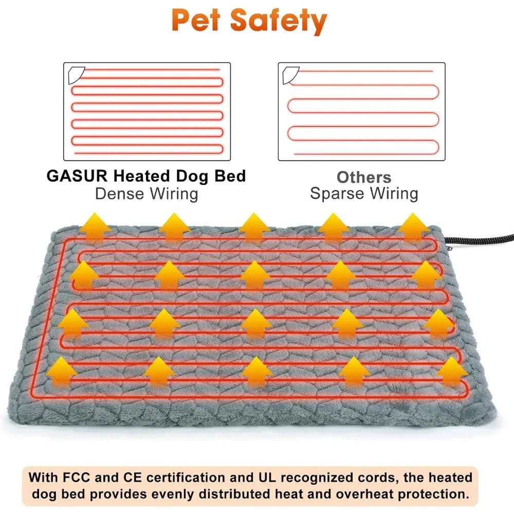 Pet Heating Pad, Waterproof Electric Dog Cat Heat Pad with Timer, Temperature Adjustable Heated Cat Bed for Winter, Auto Power-