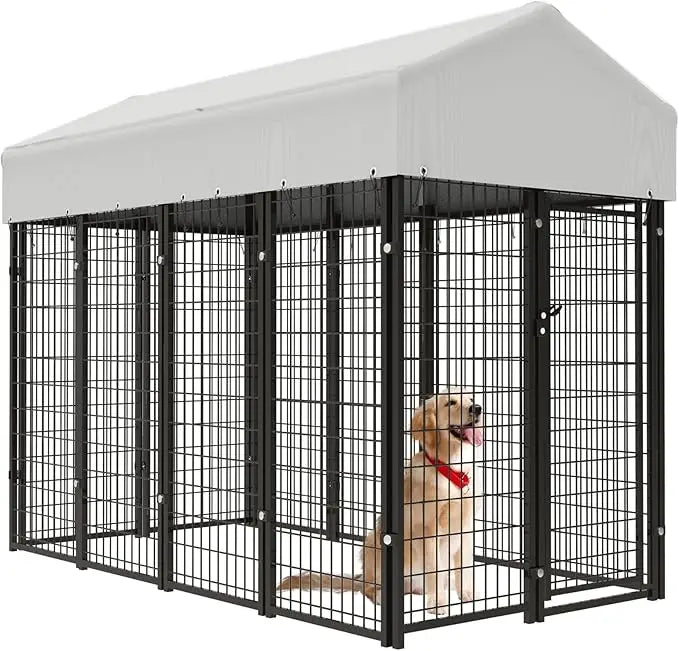 8x4x6 FT Outdoor Dog Kennel for Large Dogs, Heavy Duty Welded Wire Steel Dog Playpen Fence with Secure Lock, Pet Pen with UV-Res