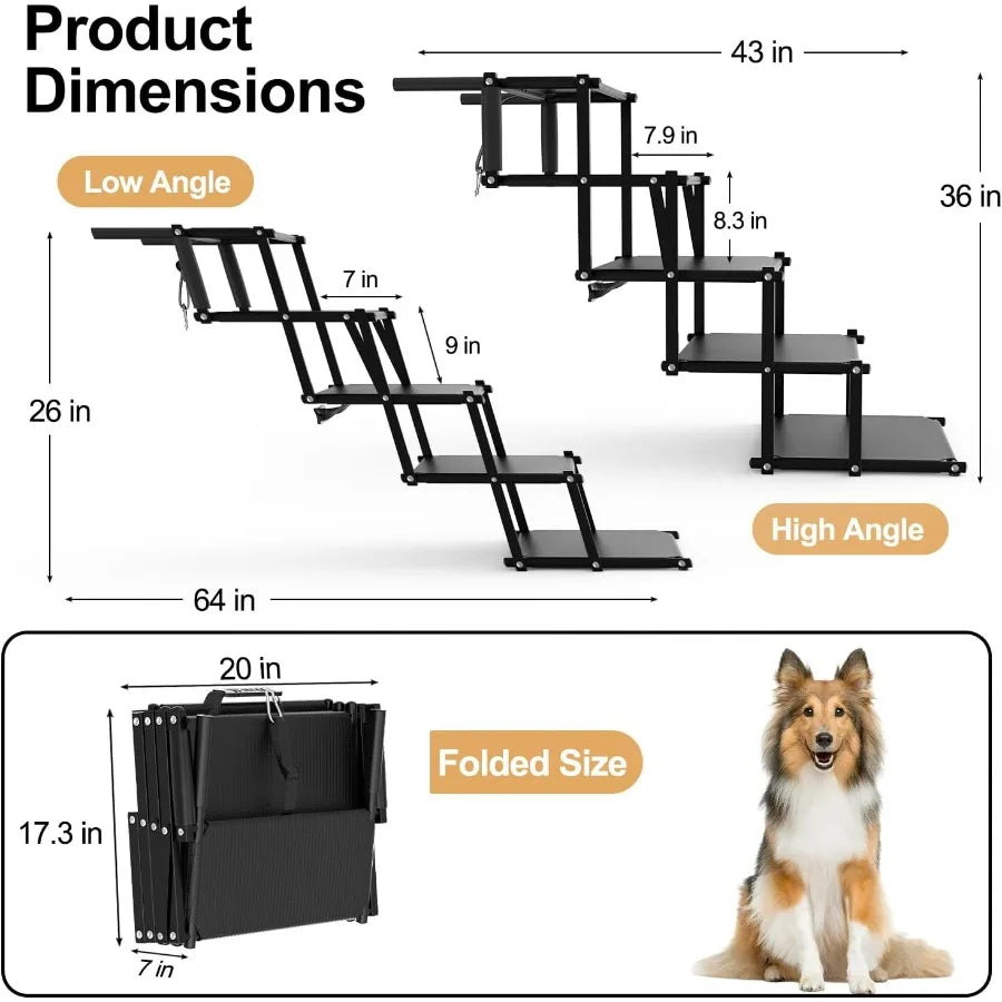 Extra Wide 5 Steps Dog Stairs for Large Dogs Foldable Dog Ramp for Car with NonSlip Surface Lightweight Dog Stairs for Cars Dog