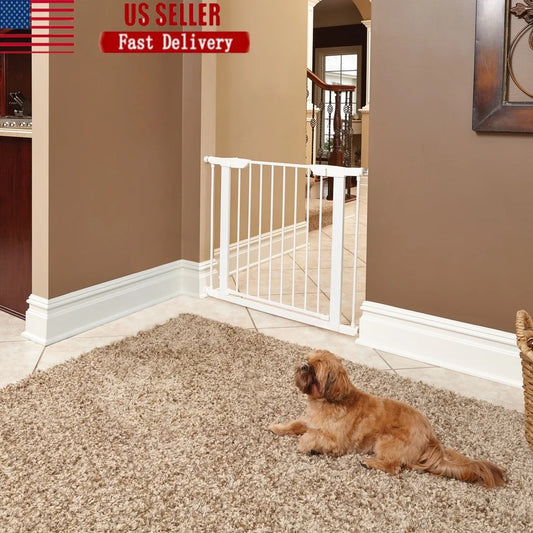 Walk-Through Steel Pet Gate Pressure Mounted Expandable Dog Gate Durable Secure Spring-Loaded Latch Easy One-Handed Operation