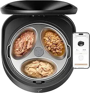 Automatic Cat Feeder Wet Food with Stainless Steel Bowl, Refrigerated Auto Cat Feeder with Semiconductor Cooling, 3 Fresh Meals