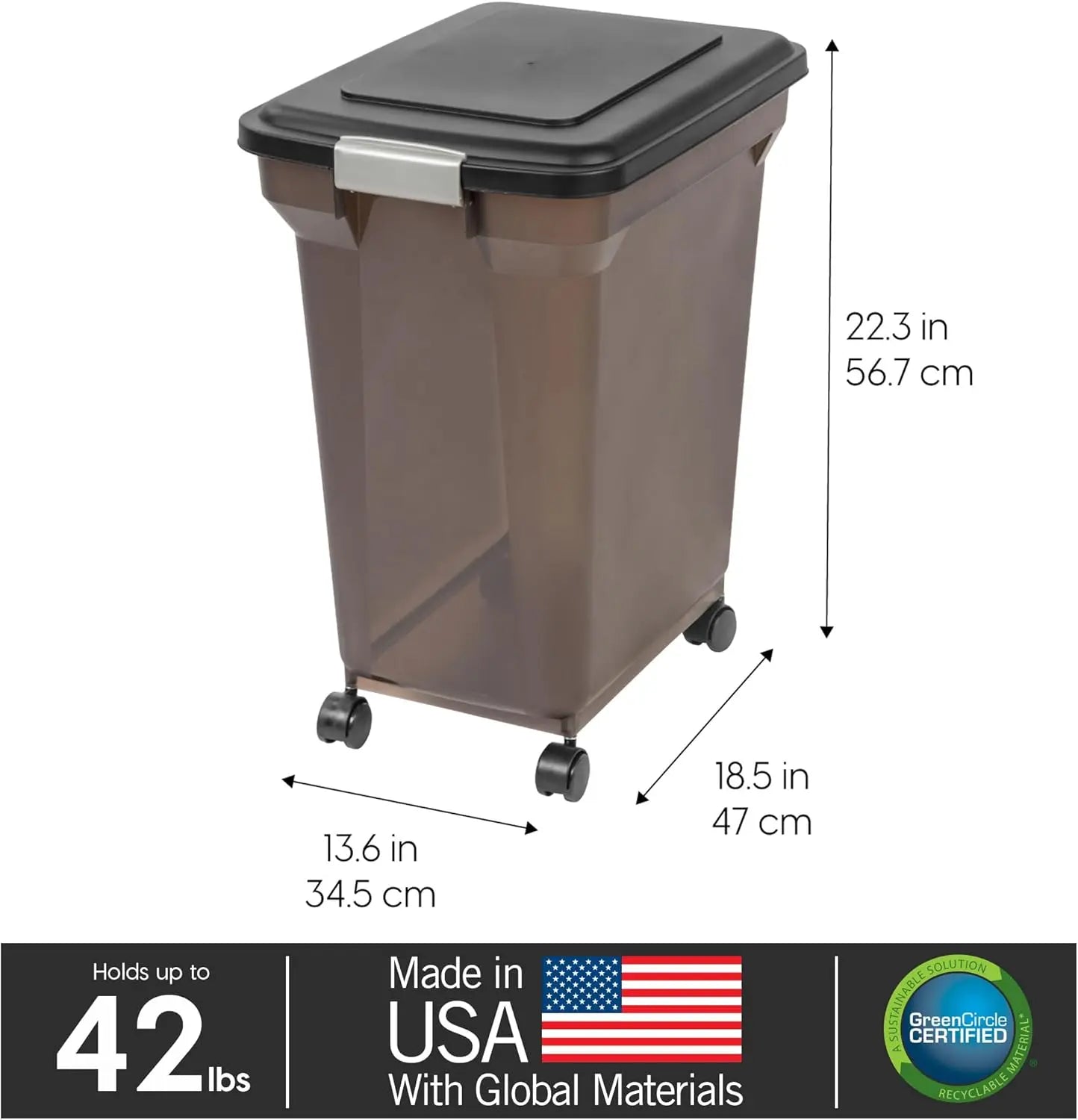 Airtight Dog Food Storage Container, WeatherPro, Up to 40 lbs, Removable Wheels, for Dog Cat Bird and Other Pet Food St