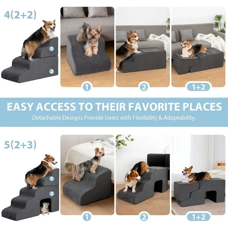 Dog Stairs for High Beds with Tunnel, 5-Step Dog Steps for Small Dogs and Cats, Foldable Pet Stairs for High Bed Climbing NEW