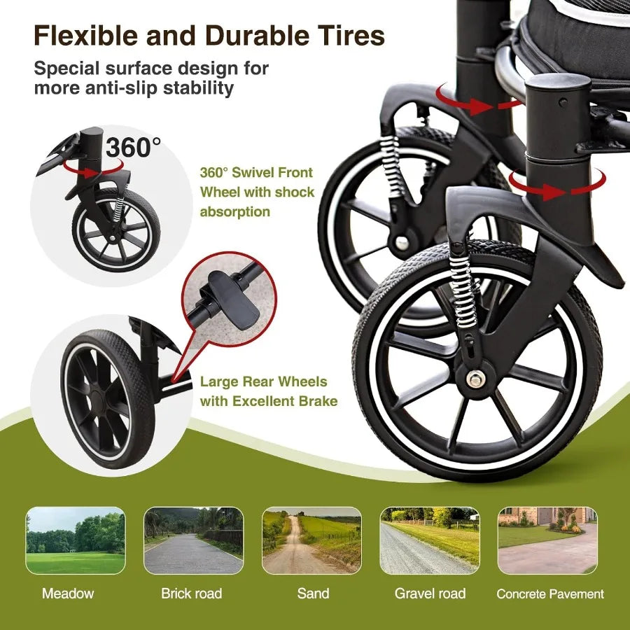 Dog Stroller for Medium Large Dogs OneClick Folding Extra Large Pet Stroller for 2 Dogs with Storage Pocket Shock Absorption Up