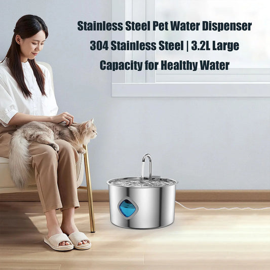 3.2L Pet Water Fountain with 4 Stage Filter Stainless Steel Automatic Circulating Cat Dog Drinking Bowl for Home Use