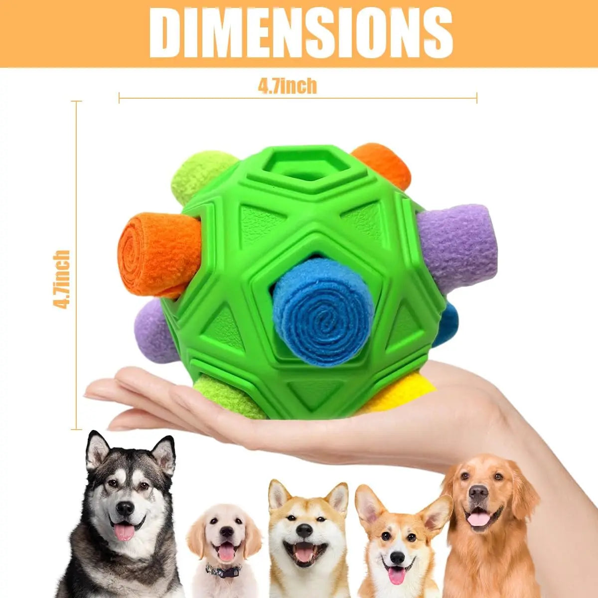 Dog Snuffle Ball, Interactive Puzzle Toy with Squeaky Carrot, Foraging & Slow Feeder for Training, Stress Relief, All Sizes