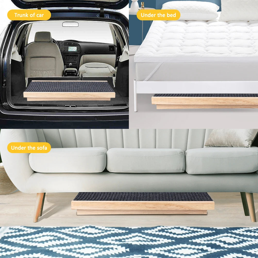 Pet Dog Ramp Ladder Natural Pine Wooden Lightweight Folding Anti-skid Adjustable 2 Height Climbing Ladder