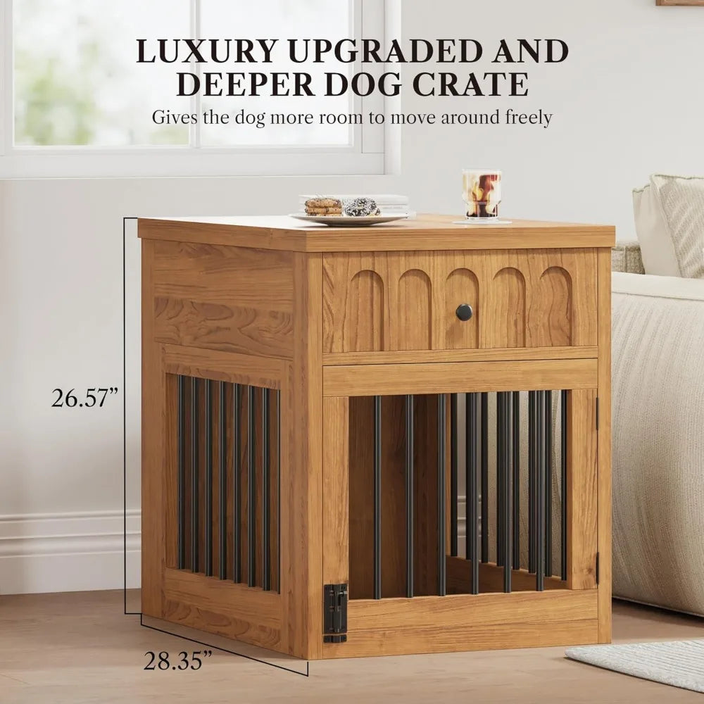 Dog Crate Furniture for Small Dogs, Wooden Dog Kennel with Drawer, Indoor Pet Crate End Table with 1.18-inch Tabletop, Decorativ