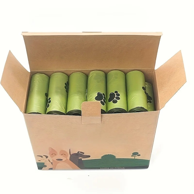 210pcs/14rolls Leak-Proof & Odor-Proof Thickened Pet Feces Bags with Paw Print Design - Easy Cleanup, Polyethylene Material