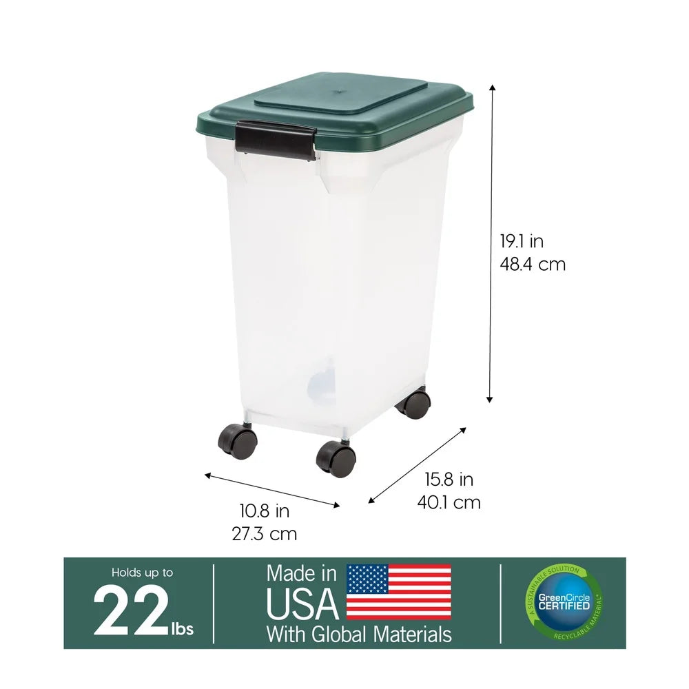 Airtight Pet Food Container 22 Lbs Dog Cat Food Storage Bin with Scoop Durable Clear Body Easy Access Secure Lid Wheels