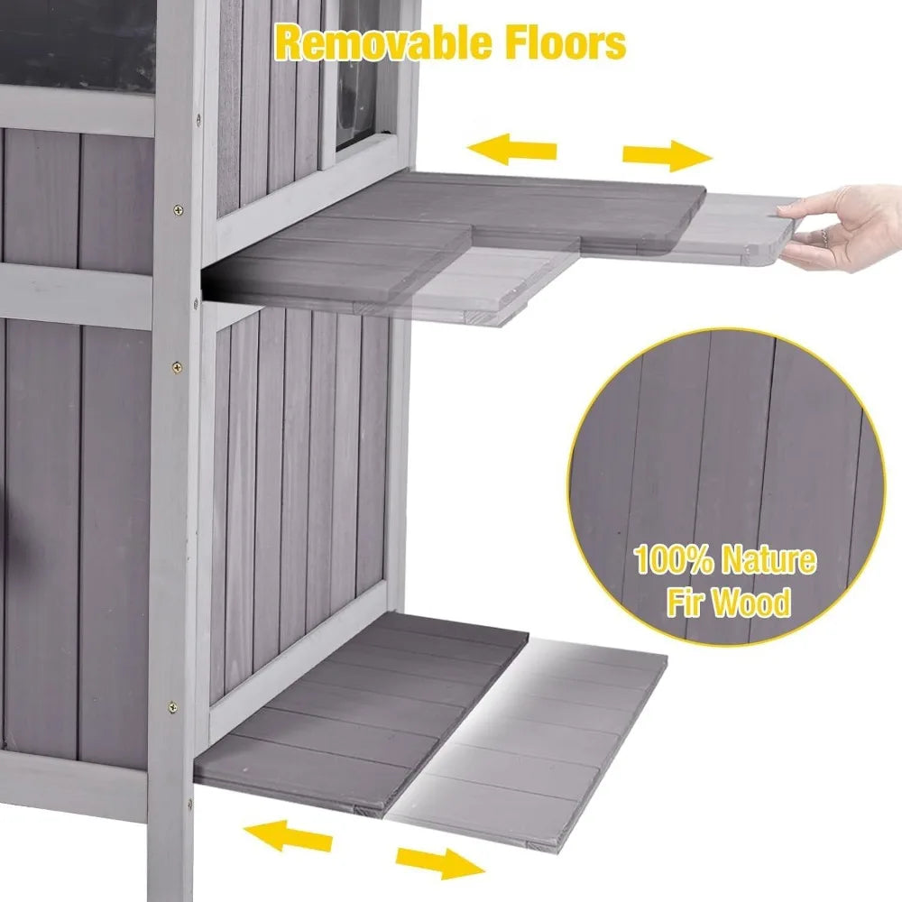 Two-Story Weatherproof Feral Cat Shelter - Wooden Cat Condos with Outdoor Heated Enclosure for Winter Protection