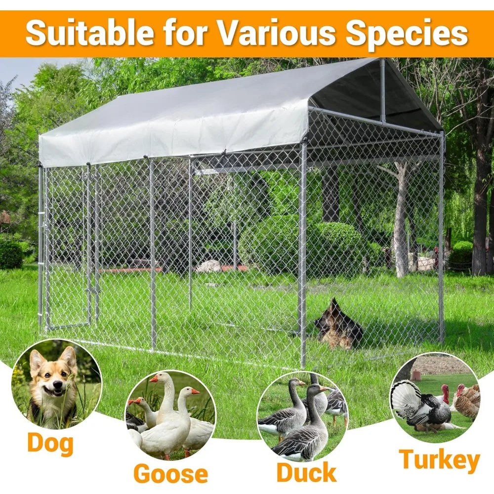 Very /Outdoor Dog Kennel Large With Roof, Dog Run Enclosure, Large Outside Heavy Duty Dog Pens House Pet Playpen With Galvanized