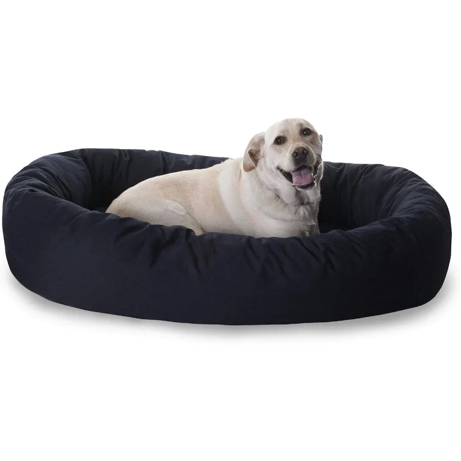 52 Inch Bagel Calming Dog Bed Washable Cozy Soft Round Pet Bed with Spine Support for Dogs to Rest Their Head Fluffy Donut Pupp