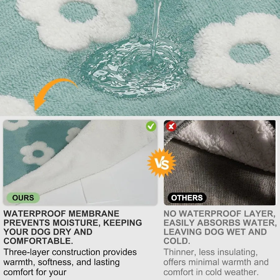 Waterproof Dog Blankets for Small Dogs Washable Reversable Dog Blanket for Furniture Sofa Couch Crate Car Soft Sherpa Dog Throw