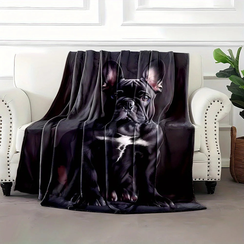 Flannel Fleece Throw Blanket with Cute Black French Bulldog Print - Digital Printing, Reversible, Soft Polyester, Non-Shedding,