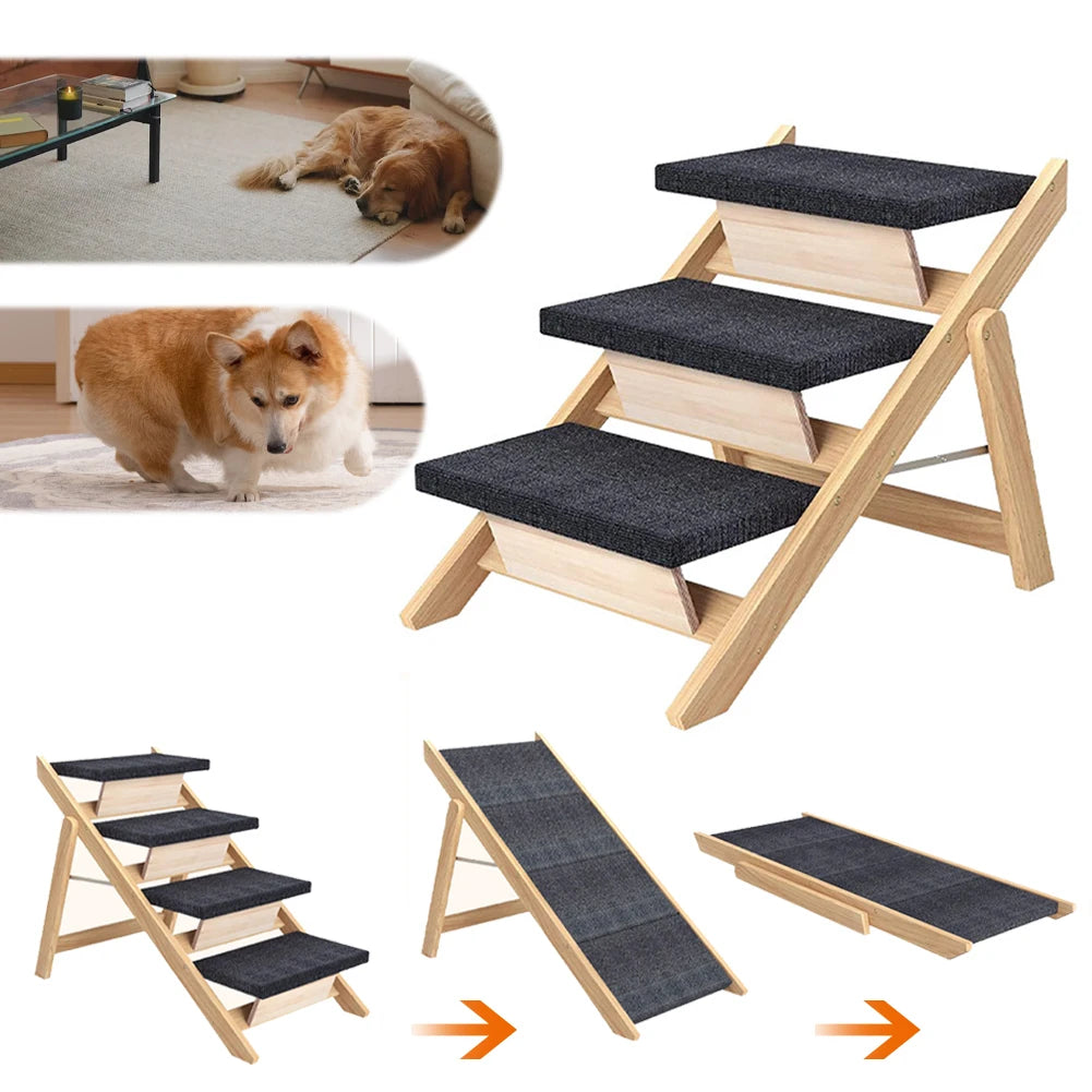 Outdoor Steps Wooden Cat Climbing Ladder Foldable Portable Pet Ladder Carpeted Ramp Ladder for Small Animals Climbing