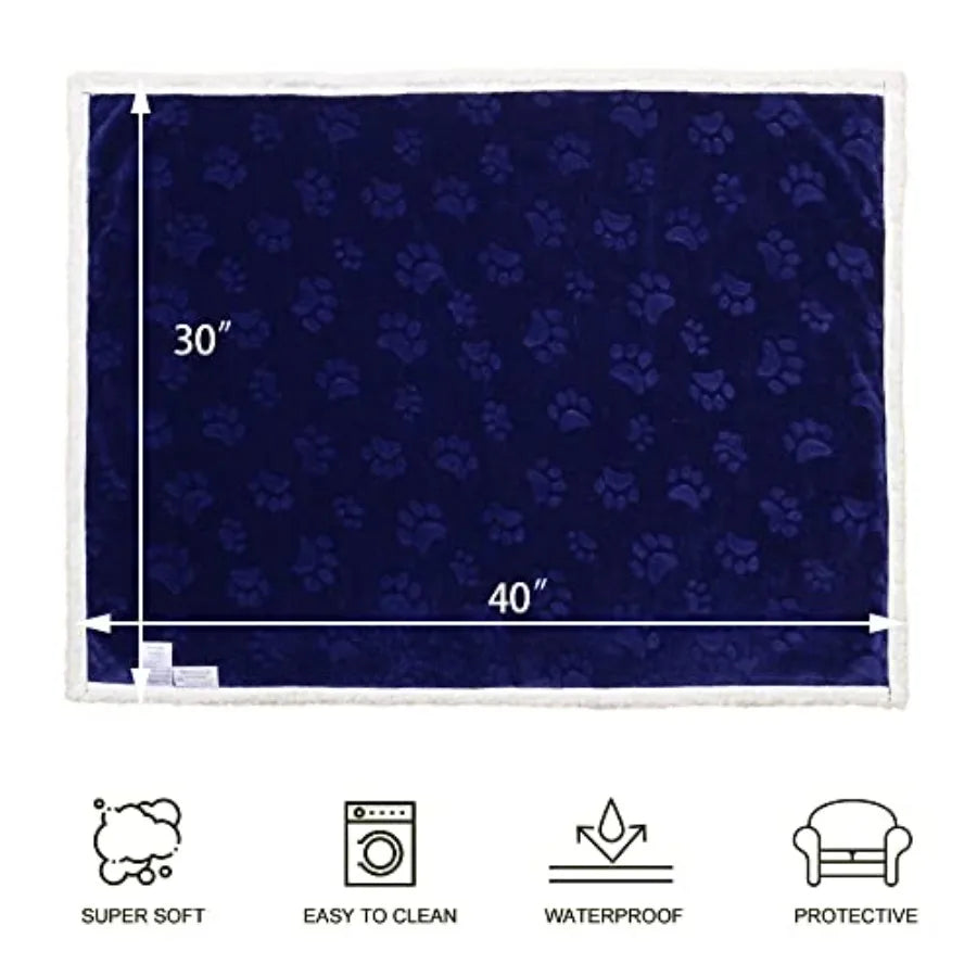 Waterproof Washable Sherpa Fleece Blanket for Small Dogs and Cats Soft Plush Reversible Throw Protector for Bed Couch Car Sofa