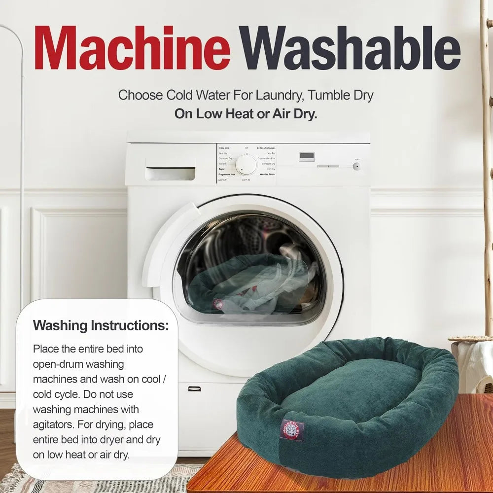 40 Inch Micro Velvet Calming Dog Bed Washable 40x29x9 (inch) – Cozy Soft Round Donut Dog Bed with Spine for Head Support - Pet