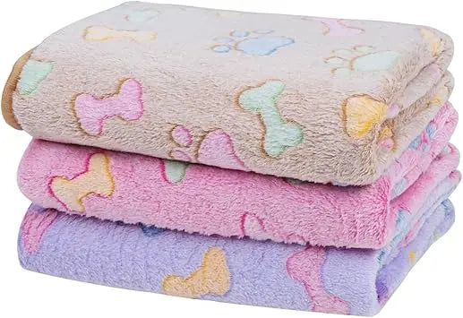1 Pack 3 Dog Blankets, Soft Fluffy Fleece Pet Blanket Warm Sleep Mat Paw Print Design Puppy Kitten Throw Blanket Doggy Mat Blan