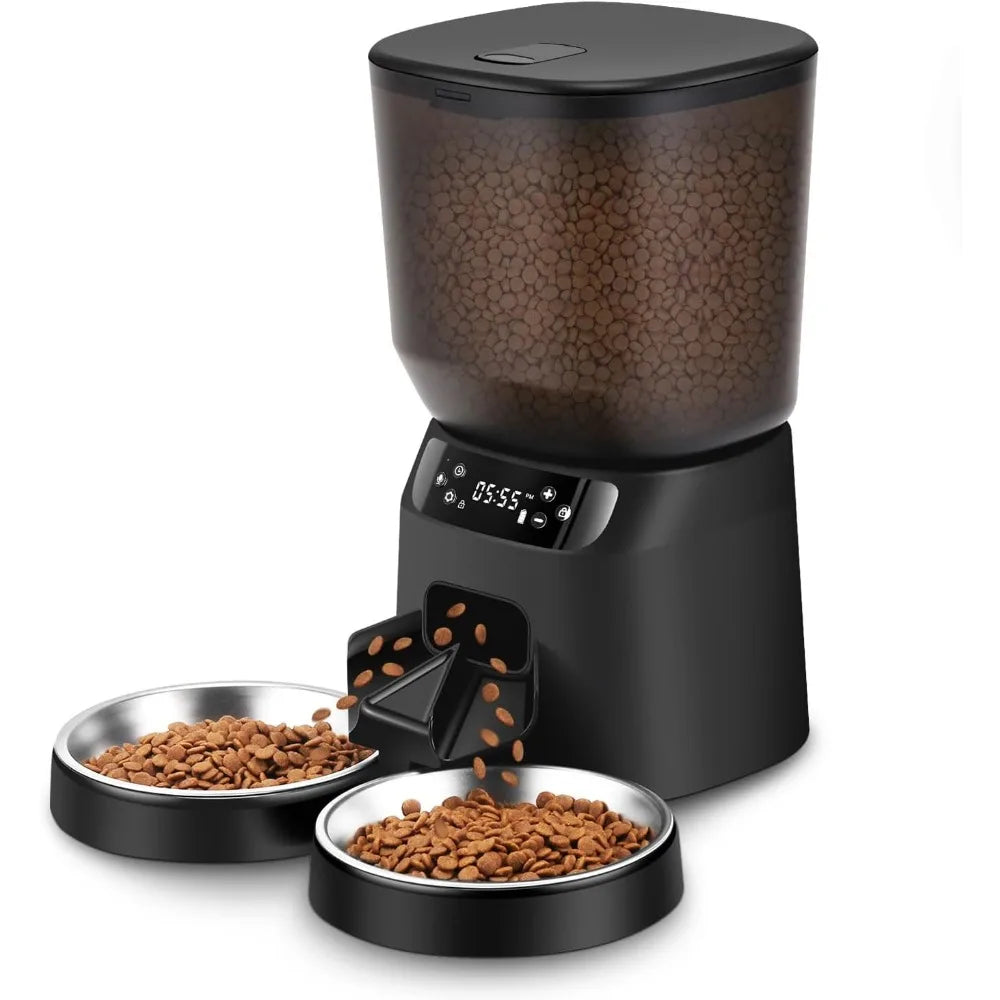 Automatic Cat Feeders for Two Cats, 5L/20 Cups Double Automatic Cat Food Dispenser with 2 Stainless Bowls, Timer Setting 20 Port