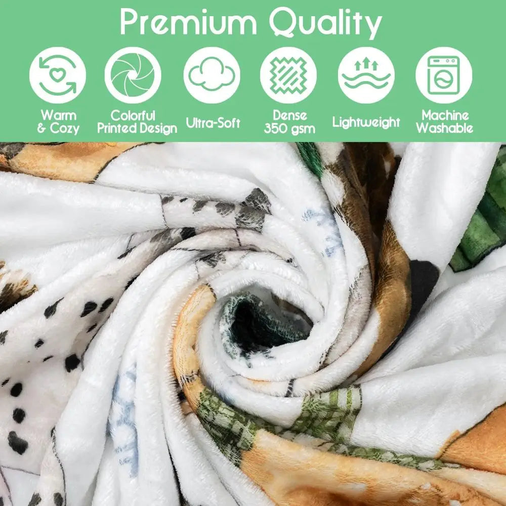 Cozy 60x50 Flannel Throw for Winter, Festive Dog Lover Blanket, Soft Fleece Couch Cover for Women, Home Living Room & Bedroom De