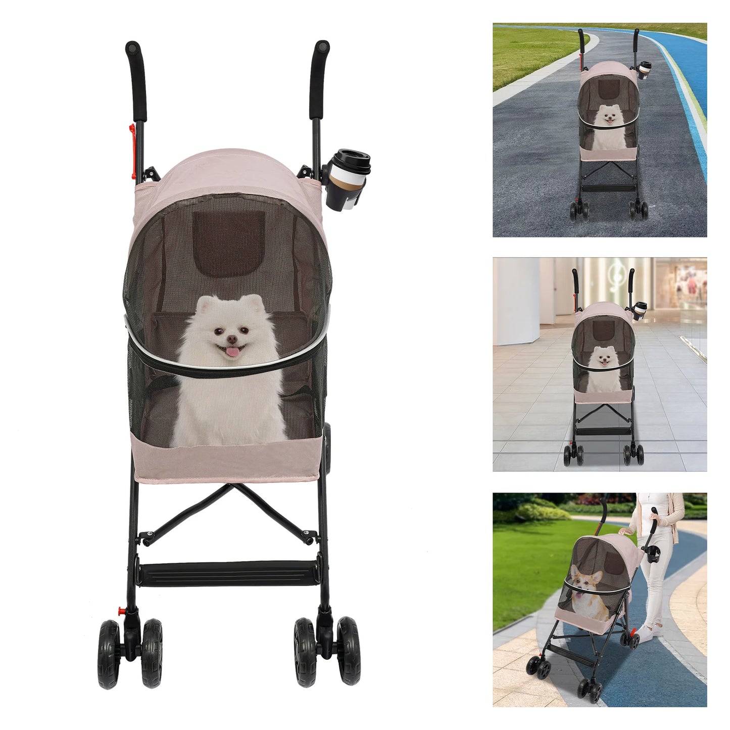 Pet Stroller for Small Dogs Cats, Lightweight Foldable Puppy Stroller with 360° Wheels, Safety Leash, 22lbs Capacity