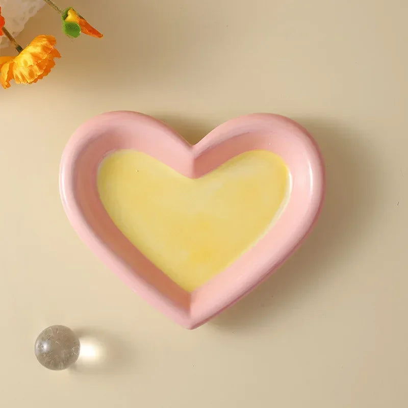 Love Cat Plate Dog Bowl Not Easily Knocked Over Hand Painted Ceramic Cat Food Rice Canned Snack Bowl