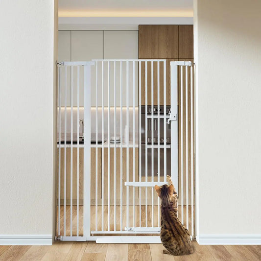 55.1" Extra Tall & Wide Pet Gate for Cats, 29.5-40.6" Adjustable with Door, Pressure Mounted Easy Walk Through Gate for Stairs