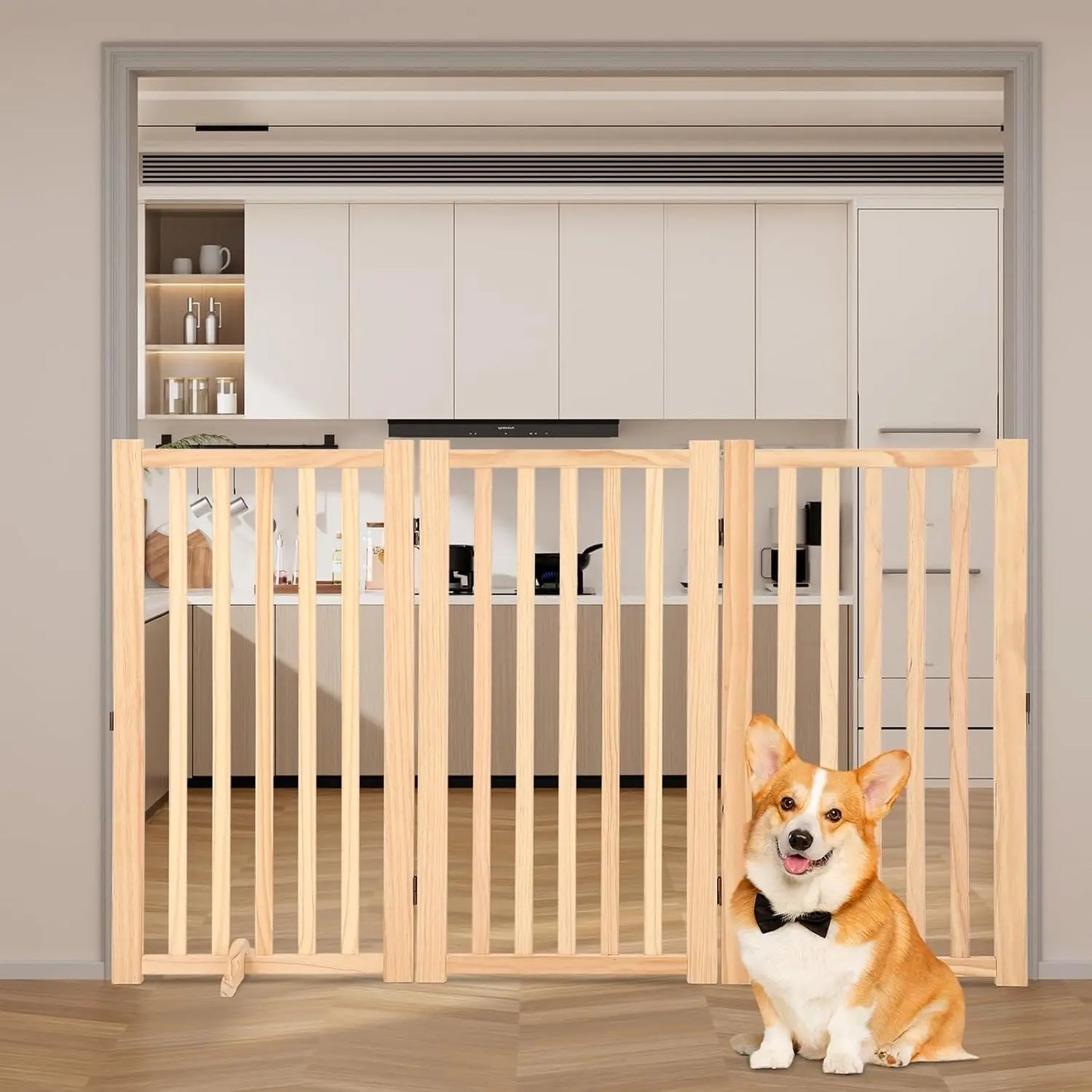 Freestanding Dog Gate, Foldable Pet Gate with Support Feet, Indoor Dog Fence for The House,Doorways, Stairs，Expandable Pet Fence