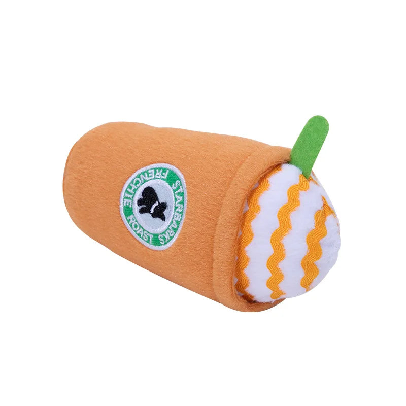 Pet Dog Cat Plush Chew Squeaky Dog Toy Coffee Cup Design Fleece Durable Chewing Interactive Pet Molar Toy Play Dog Accessories