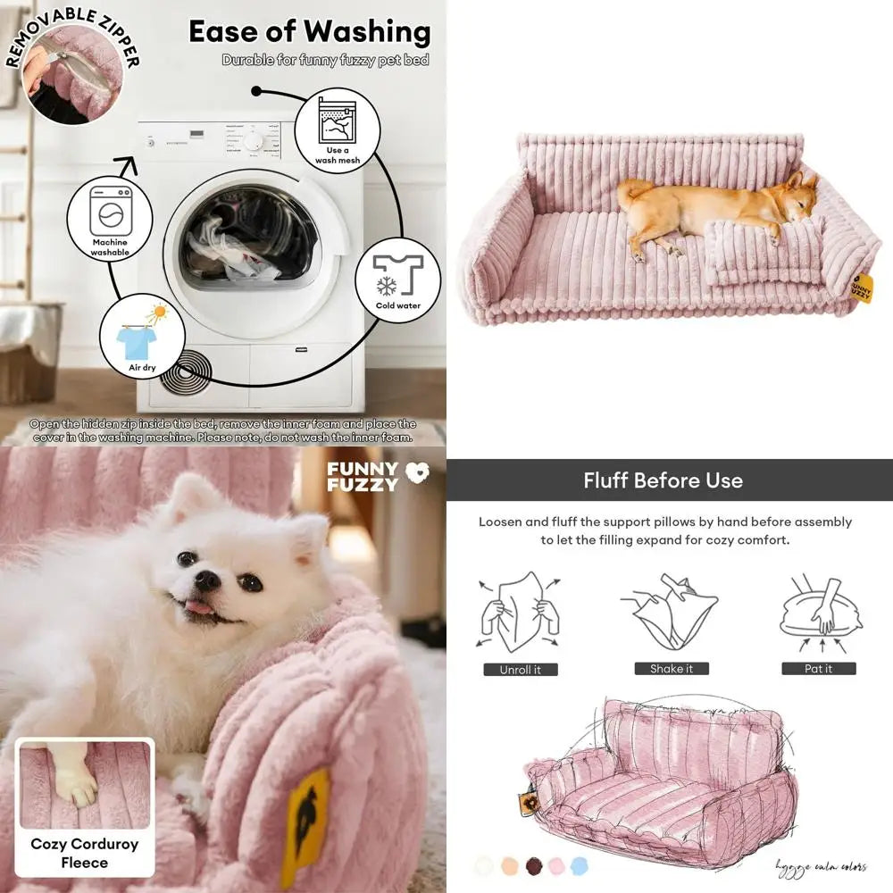 Luxury Orthopedic Dog Bed, Plush Sofa with Removable Cover, Supportive Couch for Medium to Large Dogs, Snoozy Dream Pink XXL