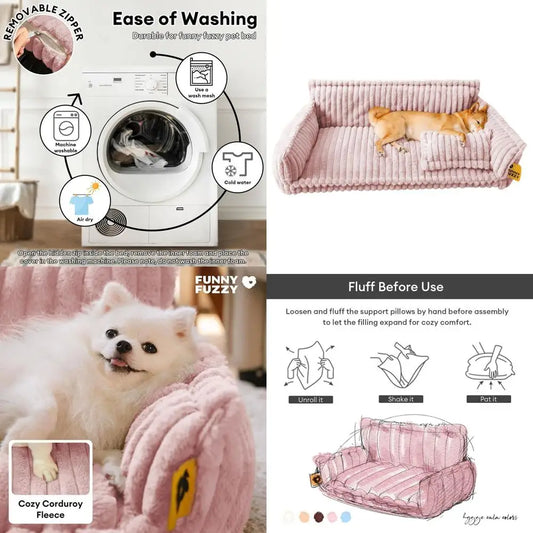 Luxury Orthopedic Dog Bed, Plush Sofa with Removable Cover, Supportive Couch for Medium to Large Dogs, Snoozy Dream Pink XXL